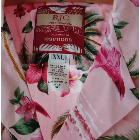 RJC Collab Simmons Hawaiian Pink Flamingos Made USA Hawaii Short Sleeve  XXL - Picture 3 of 7